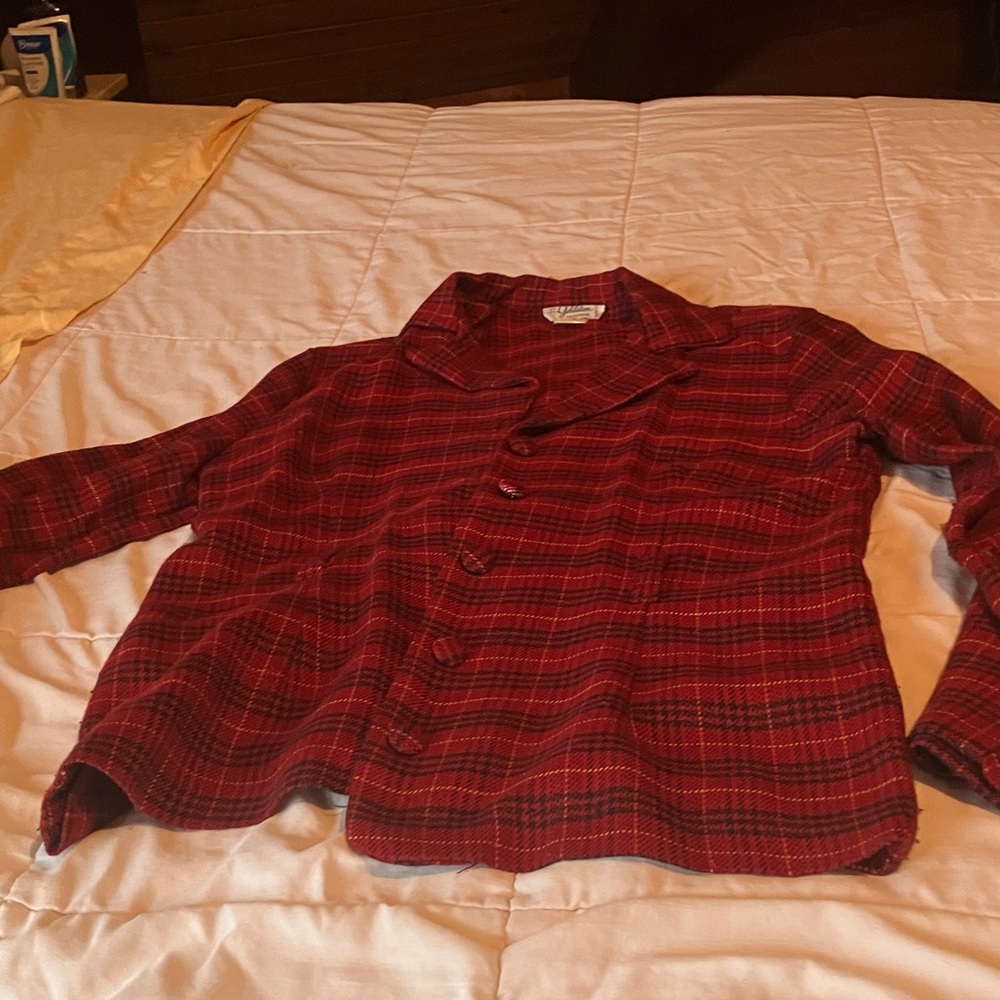 Classic Red Checkered Women's Blazer